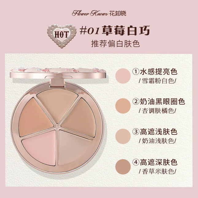 Flower Knows The Sweetie Bear Collection 5-Color Concealer Palette Covers Dark Circles Around Eyes And Face