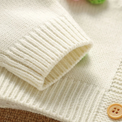 1-3Y Baby Girls Sweaters Cardigans Cute Floral Knit Toddler Kids White Jackets Tops 1-3Y Long Sleeve Button Up Infant Chid Coats