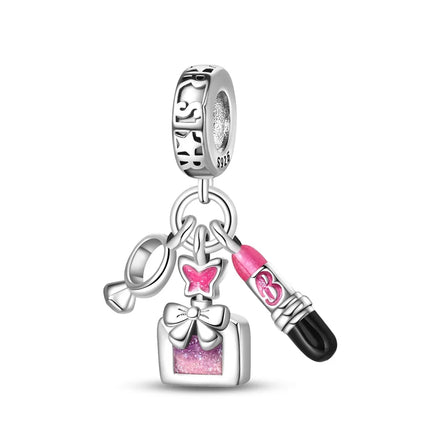100% 925 Sterling Silver Fashion Pink Princess Skirt Bag Lipstick Charms Beads Fit Qikaola Original Bracelets DIY Jewelry Gifts