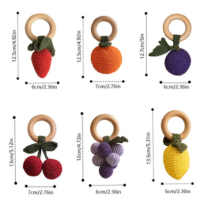 Handmade Crochet Fruit Rattle Toy for Babies Boys Girls Gifts Wood Ring Cherry Rattles Infant Teether for Newborn Music Toys