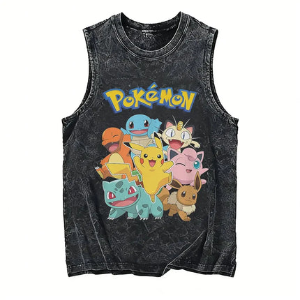 2026 Hot Pokemon Oversized Vintage Washed Vest Anime Men's Tank Top Man Sleeveless Shirt Summer Y2k Clothes T Shirts Gym Clothes