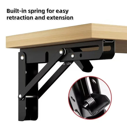 2PCS Heavy Duty Folding Shelf Brackets, Metal Triangle Wall Mounted Collapsible Angle Bracket for Table, Workbench, Desk
