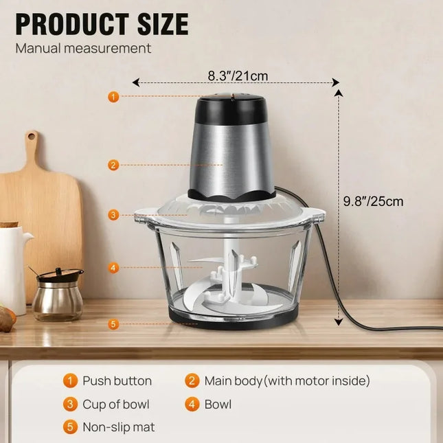 2L Electric Meat Grinder Food Chopper stainless-steel blades  Small Food Processor Removable Dicer 2 Speeds Meat Mincer