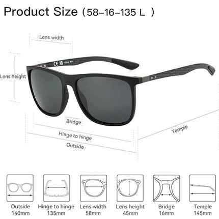 ZENOTTIC Square Polarized Sunglasses for Men Ultralight Carbon Fiber Sun Glasses Driving Fishing Golf Sports UV400 Protection