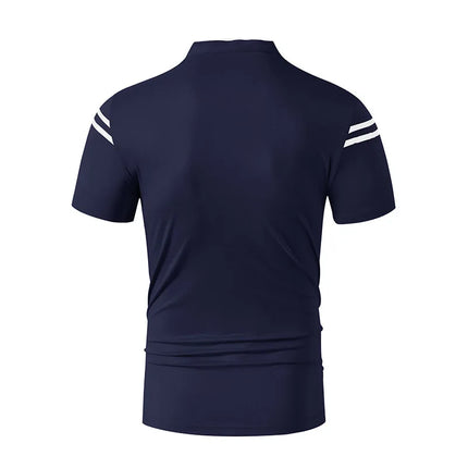 2025 New Men's Casual Fashion Solid Color Short Sleeved Polo Shirt Stand Up Collar Versatile Comfortable Top