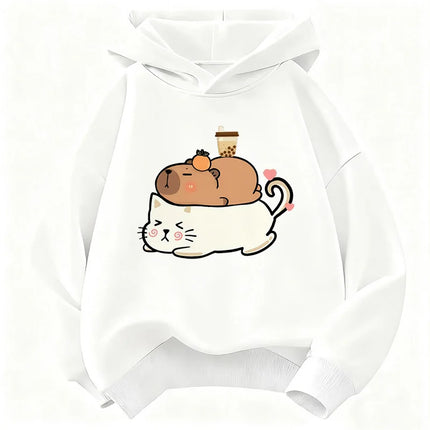 Unisex Kids Cute Cat Capybara Hoodie Cat Children's Sweatshirt Hoody for Boys Girls Casual Hoodies Clothes