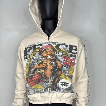 Y2K Aesthetic Pattern Print Hoodie Vintage Punk Gothic Couple Pearl Graffiti 2000s Streetwear