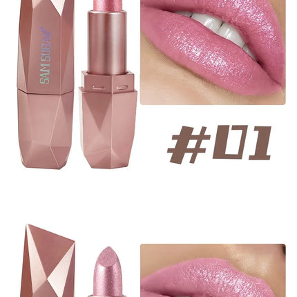 Pearlescent Pink Glitter Velvet Lipstick Metallic Diamond Lipsticks Waterproof Lasting Shimmer Lips Gloss Women Makeup Cosmetic