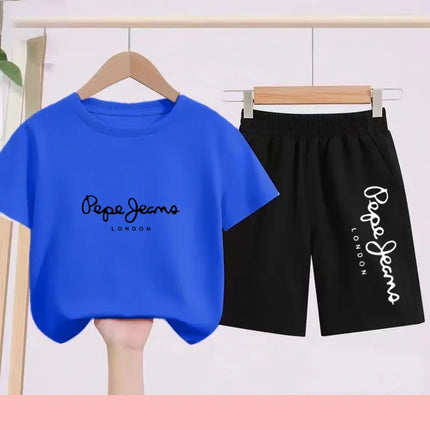 Children's Sportswear Set - White T-shirt + Shorts - Personalized Letter T-shirt Suitable for Boys and Girls Aged 3 to 13