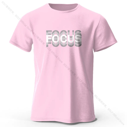 Focus Letter Minimalist Style 100% Cotton T-Shirt, Lightweight Round Neck Short Sleeve Tee, Perfect for Men & Women