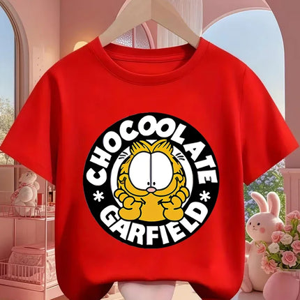 Summer Garfield Fashion T Shirt Children Boys Girls Cute Kawaii Cartoon Crew Neck Street Casual Wear 3 14T