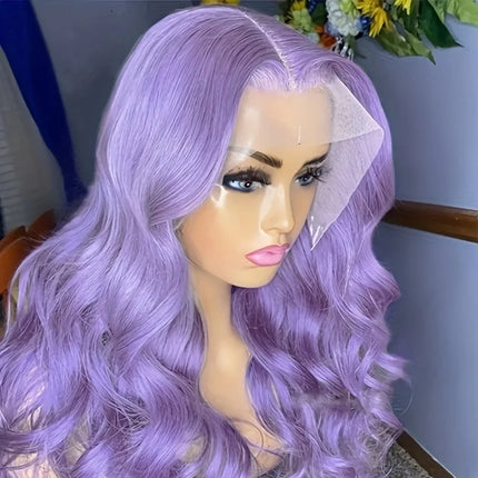 Lavender Purple Wig Long Body Wave  Lace Front Wigs Heat Resistant Light Pruple 13x4 Synthetic And Blend Lace Wigs Cosplay