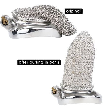 Soft Mesh Stainless Steel Male Chastity Cage Long Hollow Breathable Cock Restraint Device Erotic BDSM Bondage Toys for Men Gay