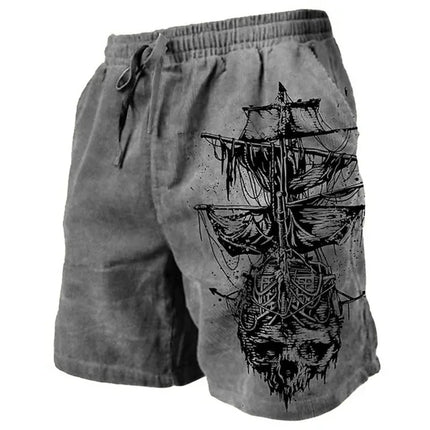 Men's Beach Shorts Compass Pattern 3D Retro Printed Shorts Men's Summer Breathable Drawstring Shorts Fitness Street Shorts
