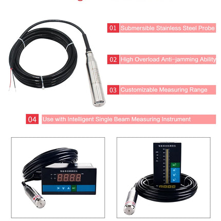 1m 2m 5m 10m 15m Hydrostatic Liquid Level Sensor 4-20mA 0-10V oil fuel water Transmitter RS485 tank well Transducer