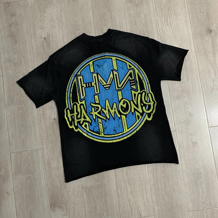 Graffiti Streerwear Washed Letter Shinning Diamond Short Sleeve Mens Tshirts Crew Neck Pure Cotton Baggy Rhinestone Top Tees