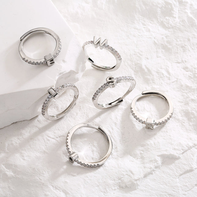 HECHENG,Fashion Initial Letter Ring Women Classic Simple Opening Finger Ring For Women Party Jewelry Gift Wholesale