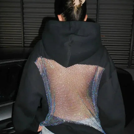 1/2PCS Fashionable Women’s Hoodie Solid Color Hollow Mesh Backless Sweatshirt for Fall and Winter Ideal Christmas Gift