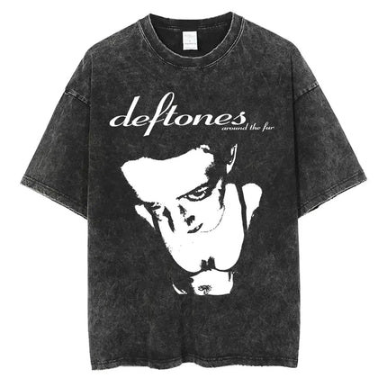 New Arrival Mens Clothes Tee Shirt Homme Washed Vintage Rock Band Deftones Private Music Graphic  Men Clothing New in Top & Tees