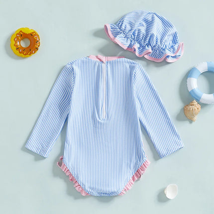 Baby Girl Swimsuit Baby Girls Long Sleeve Swimsuit Romper with Hat Bathing Suit Beach Rash Guard