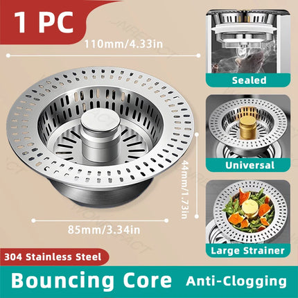 Anti Clogging Sink Food Catcher Basket Kitchen Sink Strainer Universal Kitchen Sink Stopper 304 Stainless Steel