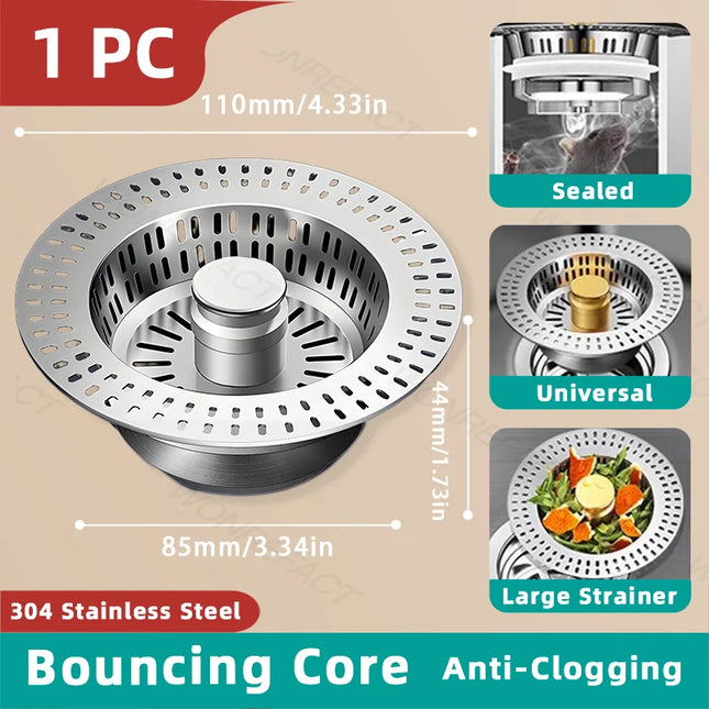 Anti Clogging Sink Food Catcher Basket Kitchen Sink Strainer Universal Kitchen Sink Stopper 304 Stainless Steel