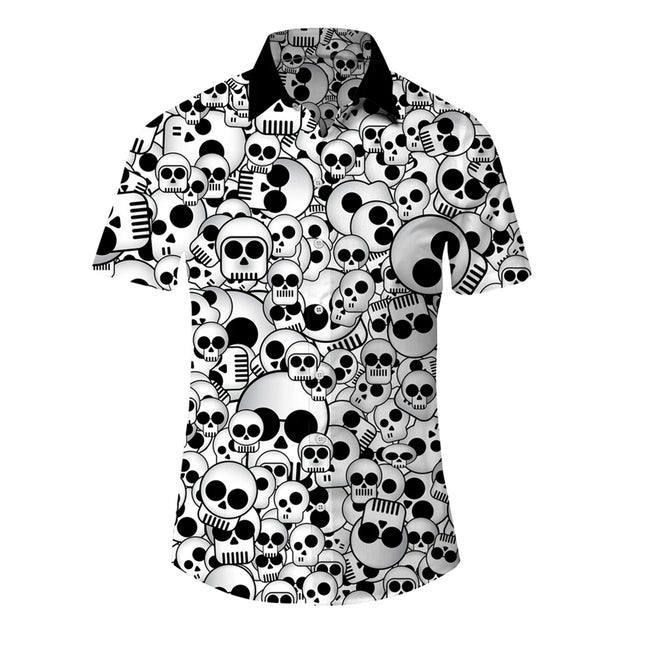 Vintage Men's Shirt Hip Hop Skull Print Short Sleeve Oversized Top Tees  Old Casual Hawaiian Men Clothing Lapel Shirt Streetwear
