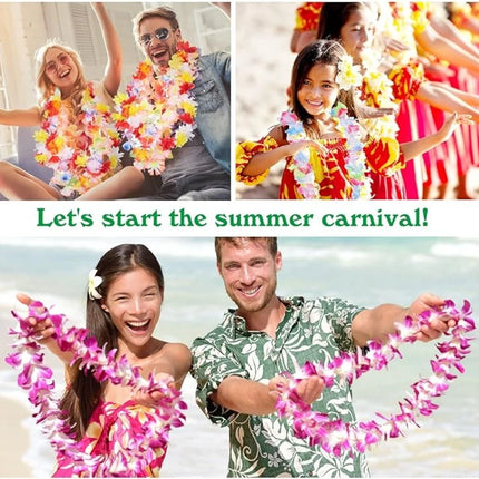 1-120Pcs Hawaiian Leis Luau  Flower Wreath Necklace Artificial Flower Garland Summer Tropical Wedding Birthday Party Decorations