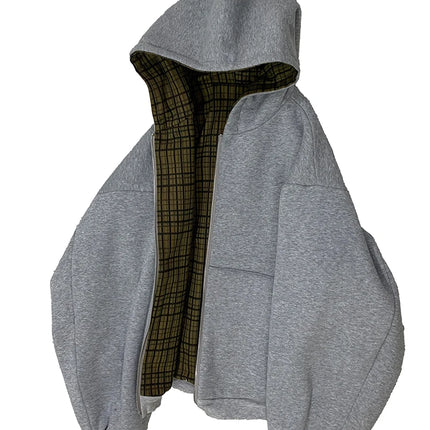 Mauroicardi Autumn Oversized Reversible Hoodies Men Loose Casual Luxury Designer Clothes Hoodie with Plaid Lining Sweatshirt