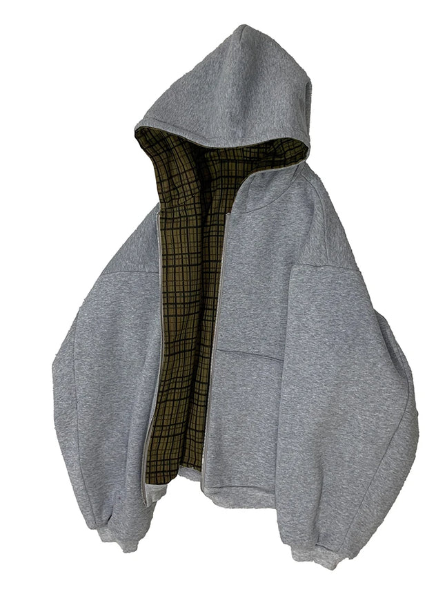 Mauroicardi Autumn Oversized Reversible Hoodies Men Loose Casual Luxury Designer Clothes Hoodie with Plaid Lining Sweatshirt