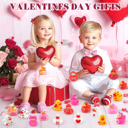 12-60pcs Valentines Day Rubber Ducks,Funny Jeeps Ducks for Ducking,Bulk Mini Small Rubber Duckies,Pool Bathtub Toys Party Favors