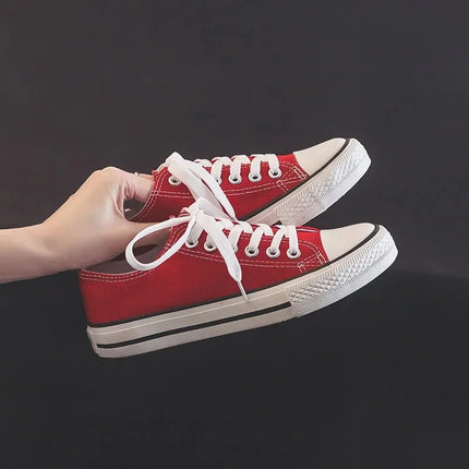 Flat Bottom Canvas Shoes Women's Versatile Low Cut Rubber Sole Pure Color Adult Slip-On Fashion Trendy White Sneakers