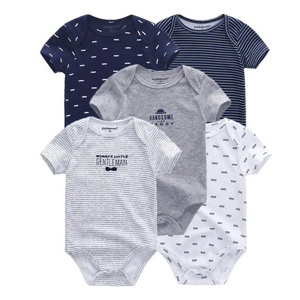 Kiddiezoom 5 Pcs/Lot Four Seasons Fashion Cartoon Short Sleeve Baby Boy Girl Bodysuits Soft 100%Cotton NewbornOnesies