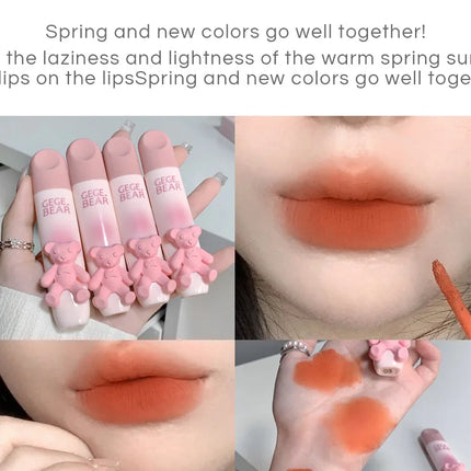 Gegebear Bear Lip Glaze Matte Velvet Lipstick Long-lasting Whitening Lip Cream Lip Mud