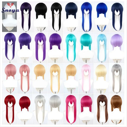 Snoya 60cm synthetic Multi colored long sideburns style short cosplay wig Heat resistant fiber Purple blue pink black gold