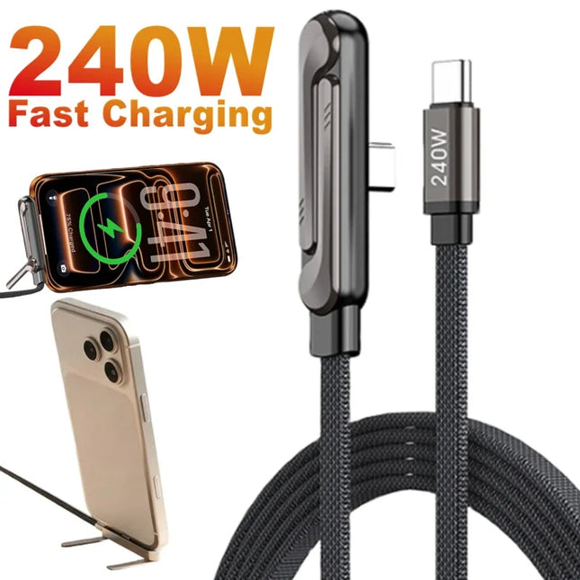 ASUS 65W Fast Charging Sideways Phone Charger, Built-in Phone Stand Charging Cord with Folding Phone Stand USB A to Type-C Cable