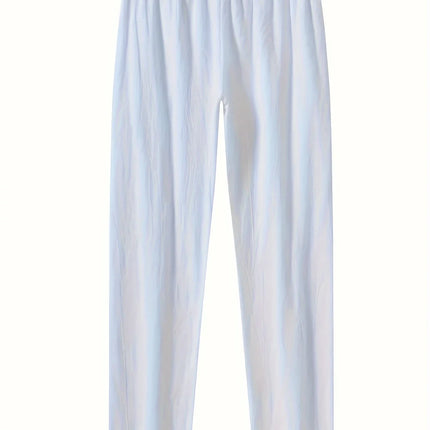 Summer Men's Casual White Linen Pants Elastic Waist Drawstring Loose Fit Beach Trousers