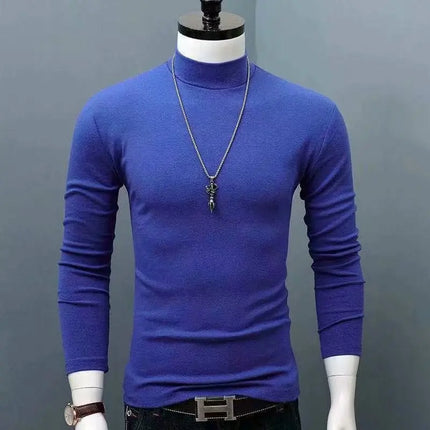 2026 Spring New Men's Turtleneck T-shirt Long Sleeve Slim Fit Solid Color High Elastic Bottoming Pullovers Basic Style Male Tops