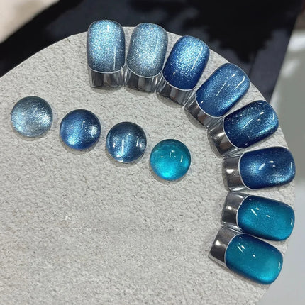 1-10pcs WS Sparkling Blue Glass Bead Cat Magnetic Gel Nail Polish Flash Whitening Popular Semi Permanent Soak Off UV Gel Varnish
