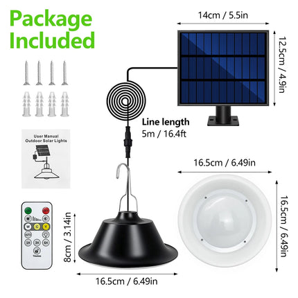 Solar Pendant Light Outdoor with Remote Control 3-Color Dimmable Timer Waterproof Solar Shed Light for Gazebo Patio Garden Garag