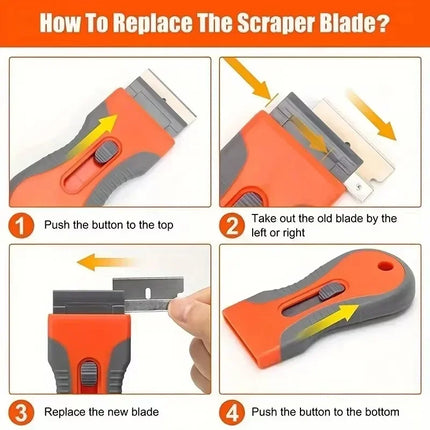 Glue Removal Blade with 10 Blades, Telescopic Adjustment Knife, Cleaning Scraper Tool for Removing Labels Stickers Paint