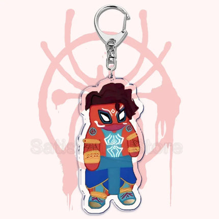 Cute Spider Punk Cat Warrior Key Chain Key Ring Invincible Superhero Keychains Keyring Pendant for Bag Man Women Jewelry Gifts