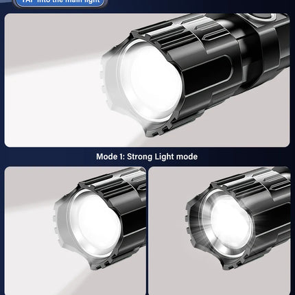 Rechargeable Zoom LED Flashlight Handheld Torch with 3 Modes Waterproof High Power Light Hand Lamp For Working Outdoor Camping