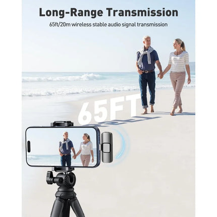 Wireless Lavalier Microphone for Android Mini Lapel Lav Mic with Noise Reduction For Vlog YouTube TikTok Audio Video Recording