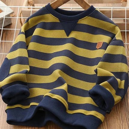 Teenage Boys' Sweater 2024 Spring and Autumn Children's Casual Top New Big Boy Stripe Loose T-shirt Sweater