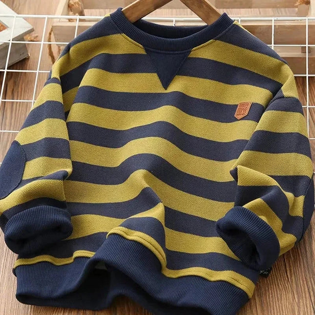 Teenage Boys' Sweater 2024 Spring and Autumn Children's Casual Top New Big Boy Stripe Loose T-shirt Sweater