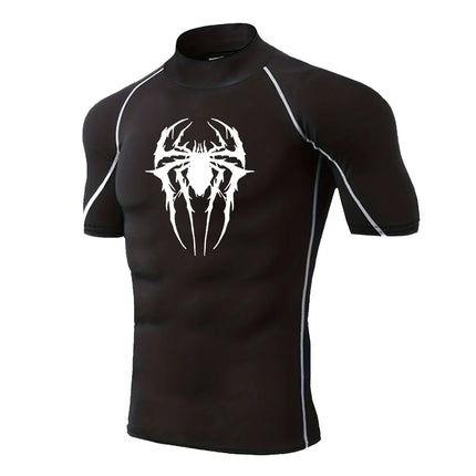 Men's Spider-printed Compressed Shirt, Fitness Sports, Running T-shirts, Fitness Sports Athletes Quick Dry Short-sleeved S-3XL