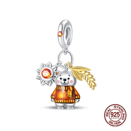 Autumn New 925 Sterling Silver Brown Maple Leaf Pumpkin Bee Charms Bead Fit 3mm 925 Original Bracelets DIY Jewelry Warm Gift
