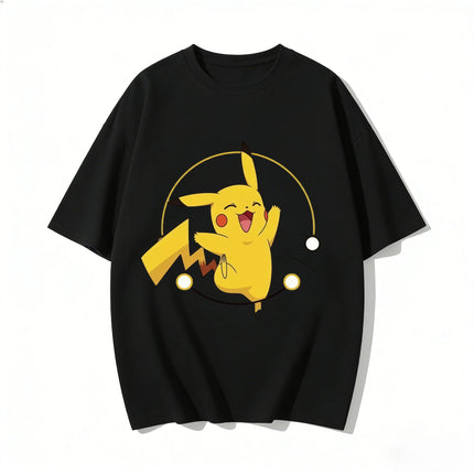 2026 New Summer Happy Pikachu Print T Shirt Unisex Loose Casual Tee for Men Women Kids Short Sleeve Tops Cute Pokemon Streetwear
