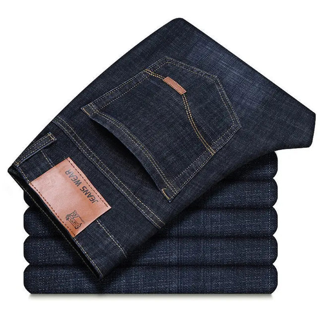 2025 New Business Men's Jeans Casual Straight Stretch Fashion Classic Blue Black Work Denim Pant Trousers Male Clothing